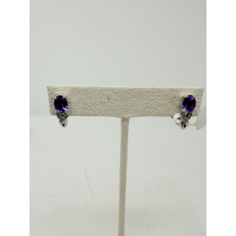 Shop LC Rose De Maroc Amethyst/White Zircon Sterling Silver Clip Earrings 5624